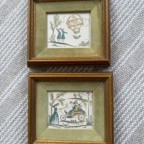Vintage Gold and Green Framed Art Set - Picture 1 of 8